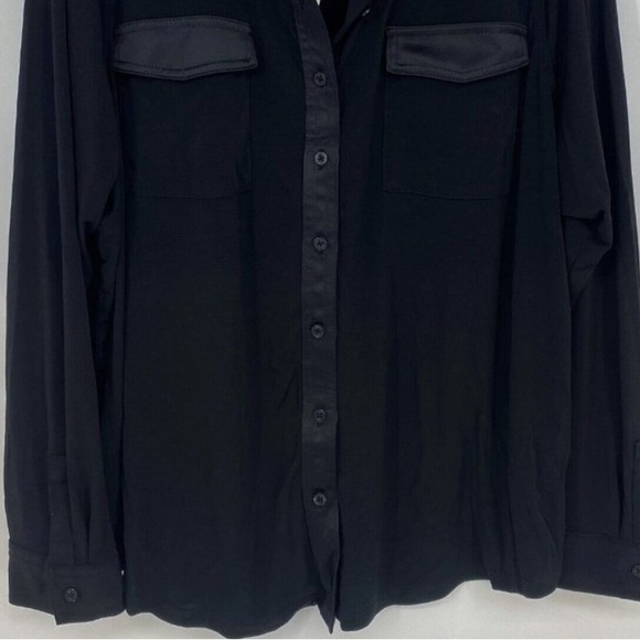 Calvin Klein button-front long sleeve wrinkle-free blouse with satin detail - Picture 4 of 7